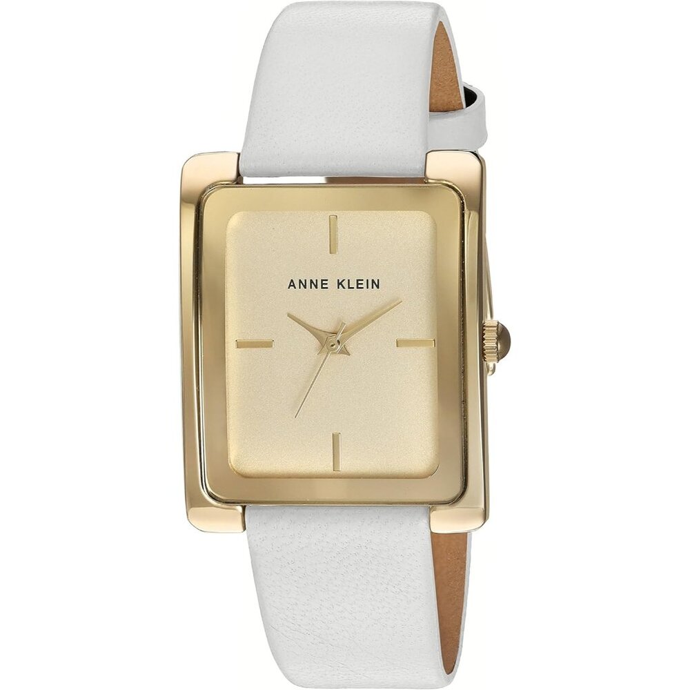 Women's Faux Leather Strap Crystal Lens White/Gold Tone Buckle Closure Watch